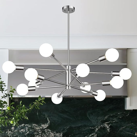 10.9"-52.3" Height Adjustable Modern Chandelier Ceiling Light Fixture, 12-Light Sputnik Chandeliers Chrome Mid Century Chandelier Over Table, Chandeliers for Dining Room Living Room Kitchen Hallway