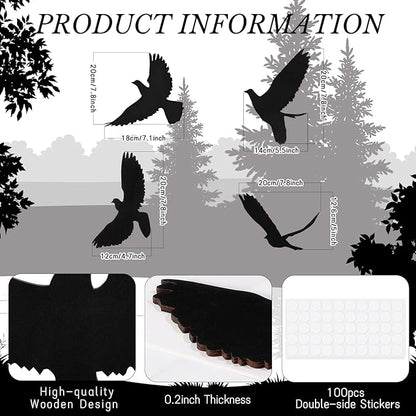 Blulu 4 Pieces Wooden Bird Wall Decor Flying Bird Sculptures Wall Art Decor Silhouette Art Wooden sign for Home Living Room Bedroom Kitchen Hanging Decoration, 4 Size