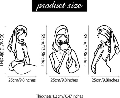 Photect 3 Pcs Metal Wall Art Decor Minimalist Abstract Woman Wall Art Metal Modern Line Drawing Decor Female Single Line Home Hanging for Bedroom Bathroom Living Room Housewarming(Romantic,Black)