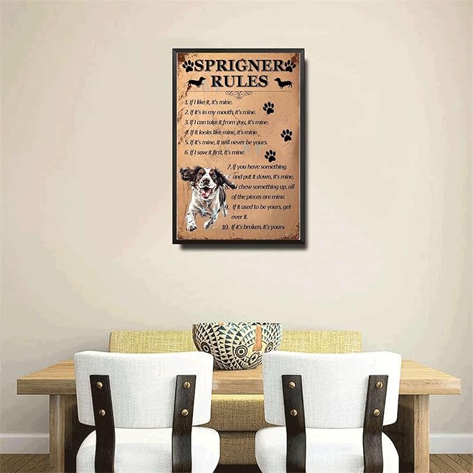 Metal Sign Tin Sign Vintage Wall Art Springer Rules Signs for Garden for Restaurant 12×16 Inches with Metal Frame