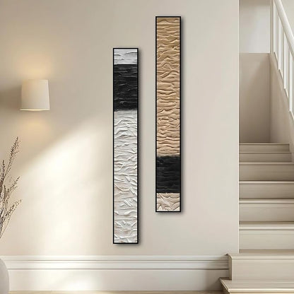 Large Framed Long Narrow Vertical Abstract Wall Art Set of 2, Premium Crystal Porcelain Canvas Prints, Neutral Abstract Modern Design - Perfect for Entryway, Hallway, Living Room, Bedroom - 63x10 inch