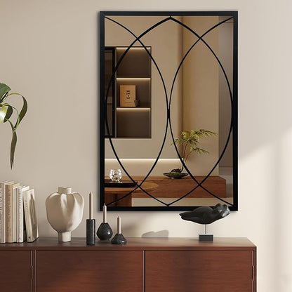 HQiJun Black Rectangle Wall Mirror, Farmhouse Decorative Mirror for Entryway, Living Room, Dining Room,Bedroom, Hallway, Fireplace, Accent Wall Decor (Black2, 34'' x 24'')