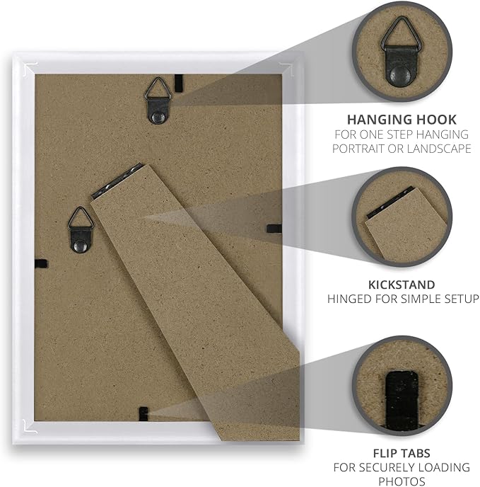 Icona Bay 5x7 Picture Frame Set (White, 10 Pack), Simple Modern Design, Table Top Kickstand and Wall Hanging Hooks Included, Impresia Collection
