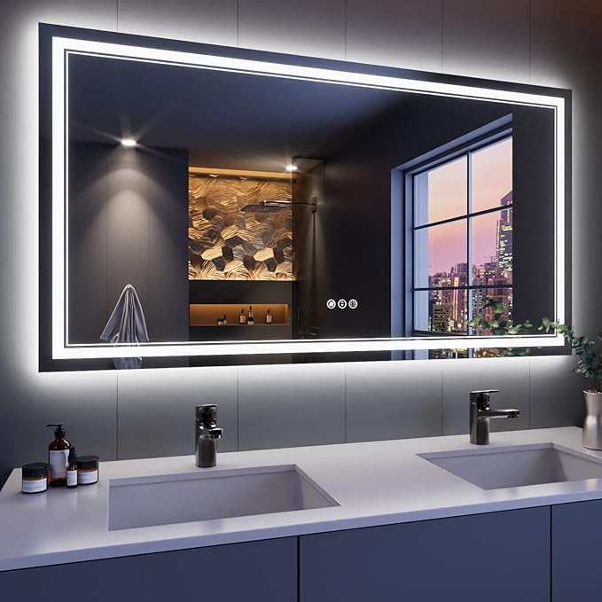 55x30 Inch RGB LED Mirror for Bathroom, RGB Backlit and Front Lighted Bathroom Mirror, Large Dimmable Vanity Mirror with Lights,Anti-Fog, Memory,ETL Listed, Wall Mounted