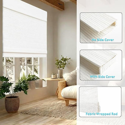 Motorized Bamboo Roman Shades, Motorized Blinds with Remote Compatible with Homekit, Alexa GoogleHome, Smart Wood Woven Shades for Indoor Windows, Customize, Snowfold