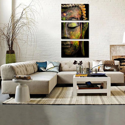 KREATIVE ARTS - Modern Buddha Head Portrait Painting Printed On Canvas Religion Wall Art Triptych Canvas Painting Home Decoration Wall Murals Ready to Hang