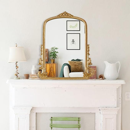 Gold Arched Mirror (15.9 * 19.8 inches) Ornate Baroque Arch Wall Mirror-for Living Rooms, Hallways, Fireplaces, Bathrooms, Entryways