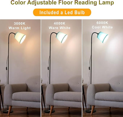 Floor Lamp, Industrial Metal Floor Lamps for Living Room with Adjustable Bendable 2 in 1 Reading Table Lamps for Living Room Bedroom Office (B+Green Shade)