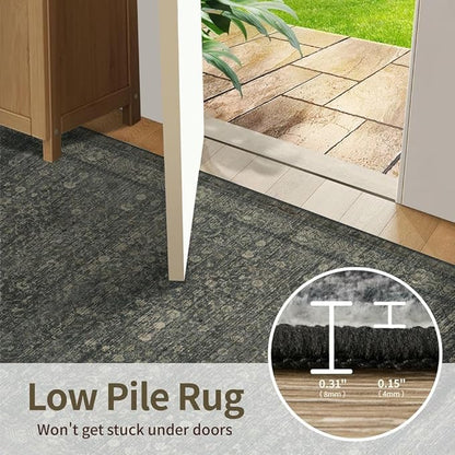 Rugxara 2x3 Entryway Rug Door Mat Indoor Entrance, Washable Non Slip Kitchen Bathroom Rugs, Ultra-Thin Throw Small Rug for Front Door/Indoor Entrances, Moss Brown