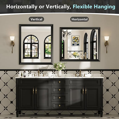 32x36 Inch Black Bathroom Mirror for Wall, Beveled Framed Rectangle Bathroom Vanity Mirrors for Over Sink, Bedroom, Living Room, Entryway, Anti-Rust, HD Tempered Glass, Horizontally/Vertically