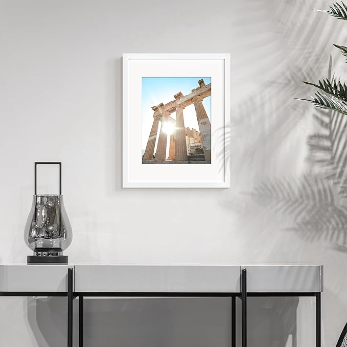 Wiscet Picture Frame Set of 9, 11x14 with Mat or 8x10, White, Classic Design, Engineered Wood, Wall Mount or Tabletop
