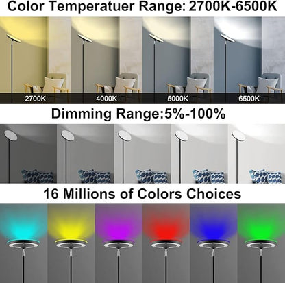 Keepsmile Double Side Lighting Led Floor Lamp with Remote Smart App 36W/2600LM Bright Tall Standing RGB Floor Lamp Angle Multicolor Dimmable Modern Floor Lamps for Livingroom Bedroom Office