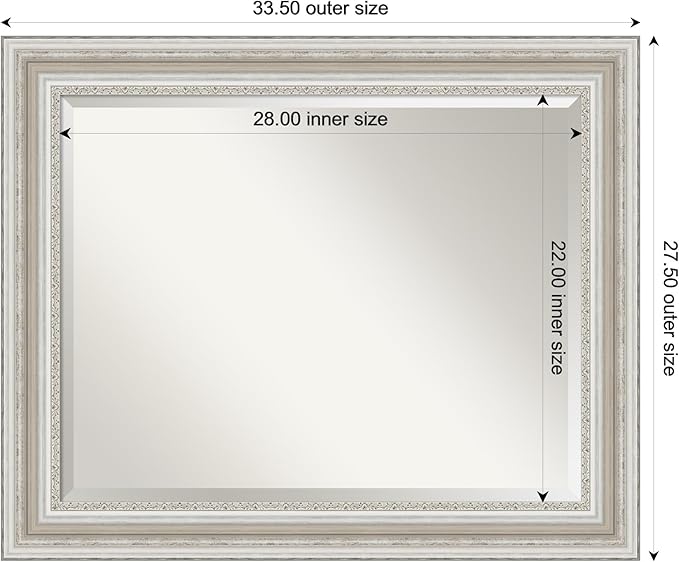 Amanti Art Silver Bathroom Mirror for Over Sink, 28x34 Parlor Silver Rectangle Vanity Mirror, Large Traditional Frame, Hangs Horizonally and Vertically, Bathroom Wall Decor, Beveled Edge