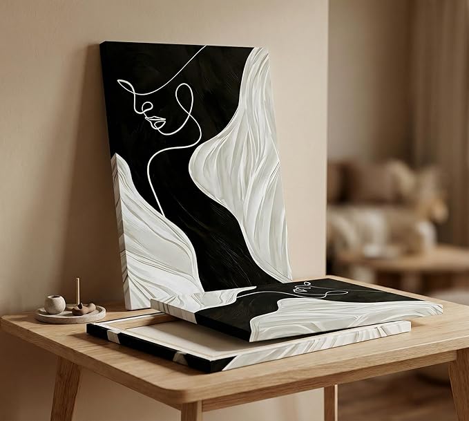Abstract Female Line Canvas Wall Art Modern Abstract Figure Graphic Wall Decor Picture 3d Texture Black White Grey Minimalist Poster Print Painting for Living Room Bedroom Bathroom Home Decoration