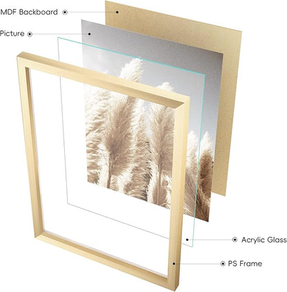 ArtbyHannah Gallery Wall Frame Set, 8 Pack Picture Frames Collage Wall Art Decor with Neutral Pampas Grass for Bedroom, Assorted Size Including 8"x10", 5"x7", 4"x6", 6"x6"(Gold Frame,Small)