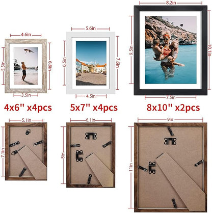 Giftgarden Multi Colors Picture Frames with Mat for Multiple Sizes Photos, Four 4x6, Four 5x7, Two 8x10, Assorted Gallery Frame Collage for Wall or Tabletop, Set of 10
