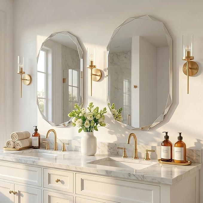 Frameless Oval Bathroom Mirror 36x24 Inch with Beveled Edge, Modern Vanity Wall Mirror