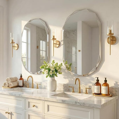 Frameless Oval Bathroom Mirror 36x24 Inch with Beveled Edge, Modern Vanity Wall Mirror