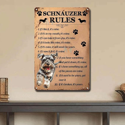 Metal Sign Tin Sign Vintage Wall Art Schnauzer Rules Tin Sign Paper for Bar 8×12 Inches