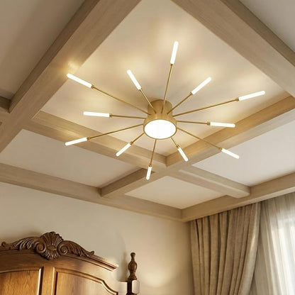 Modern Ceiling Light LED Flush Mount Ceiling Light for Living Room,Kitchen,Bedroom Fireworks Design Dimmable with Remote Control & Memory Function Lighting Fixture (Gold,12 Light)