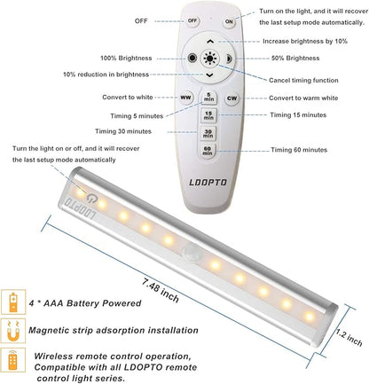 LDOPTO Under Cabinet Lights Wireless Battery Operated Lights with Remote Control LED Closet Lights Counter Wall Lights Without Wiring with Remote for Kitchen Shelf Hallway, Multiple Colors 2 Pack
