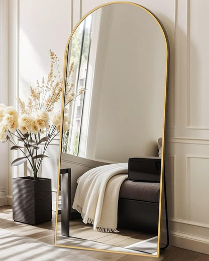 DMWOODFL 71"x26" Arched Full-Length Mirror with Explosion-Proof HD Glass - Oversized Floor or Wall-Mounted Full Body Mirror for Bedroom, Living Room, and Cloakroom (Gold)