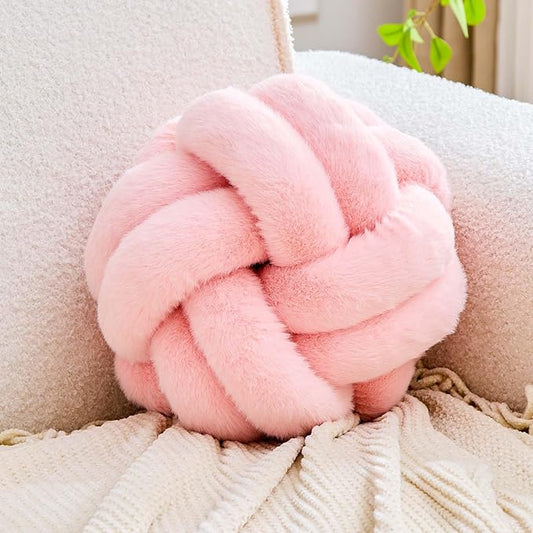 Knot Pillow Ball, Soft Home Decorative Throw Pillows Cushion, Round Changeability Knotted Pillows, Modern Home Handmade Cushions for Bedroom, Sofa, Couch (8 Inch,Pink)