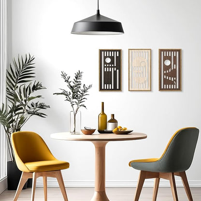 HPNIUB 3 PCS Boho Wall Decor,Black White Century Abstract Mask Geometric Line Carved Hanging Wood Sign for Living Room,8x16Inch Modern Neutral Wooden Plaque for Apartment Bedroom Office Decoration
