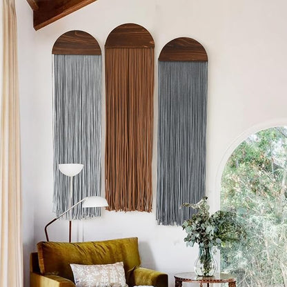 Macrame Wall Hanging 3Pcs Boho Wall Decor Handmade Macrame Art Fringe Design Wedding Macrame Backdrop Headboard Wall Decor 10" W x 40" L