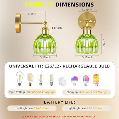 Battery Operated Wall Sconce with Remote Control, Wireless Wall sconces Set of Two with 7000mAh Dimmable Magnetic RGB Bulbs, Rechargeable Wall Light for Bedside Bedroom Living Room Hallway Wall Decor