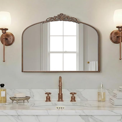Micasso Vintage Wall Bronze Mirror: 32"x24" French Baroque Antique Mirror - Traditional Ornate Decorative Arched for Wall/Bathroom/Entryway/Fireplace/Hallway - Home Decor for Living Room