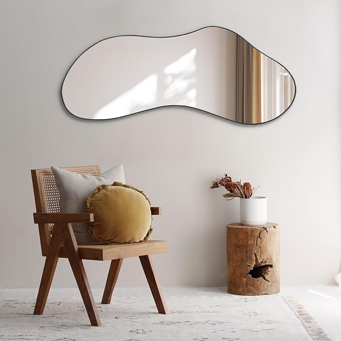 Irregular Frameless Mirror, 47.25"x20.8" Asymmetrical Aesthetic Wall Mirrors, Modern Organic Shape Mirrors for Living Room Bedroom Entryway Hallway, Horizontal or Vertical Hanging