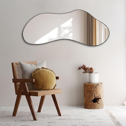 Irregular Frameless Mirror, 47.25"x20.8" Asymmetrical Aesthetic Wall Mirrors, Modern Organic Shape Mirrors for Living Room Bedroom Entryway Hallway, Horizontal or Vertical Hanging