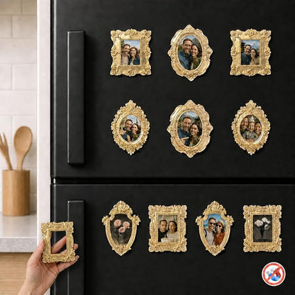 97 Decor Small Gold Picture Frames Set (No Standing & Backing) - 10 Mini Vintage Frames For Galley Wall, Assorted Gold Vintage Picture Frame Bulk, Antique Ornate Miniature Frame (Non-magnetic)