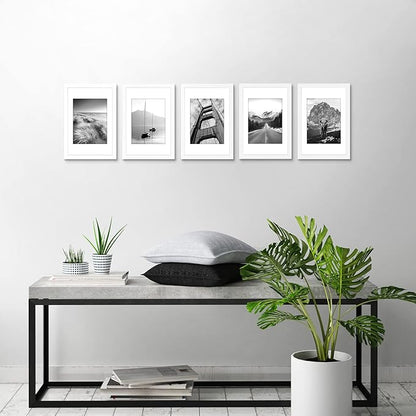 Americanflat 8x12 Picture Frame with Polished Plexiglass - Set of 5 - Use as 6x8 Frame with Mat or Display 8x12 Photo Without Mat - Galleria Collection - Picture Frames for Wall Display - White