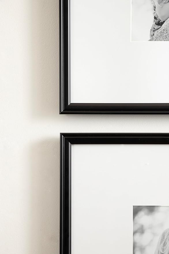 Kate and Laurel Adlynn Square Picture Frame Set of 3; 16 x 16 matted to 8 x 8; Black; Modern Three-Piece Frame Set for Gallery Wall Frame Set in Living Room Wall Decor