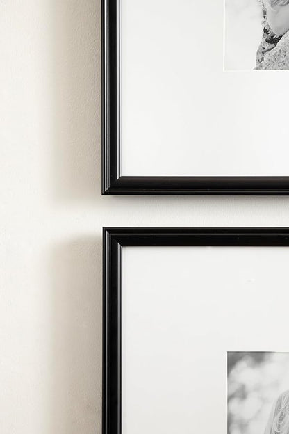 Kate and Laurel Adlynn Square Picture Frame Set of 3; 16 x 16 matted to 8 x 8; Black; Modern Three-Piece Frame Set for Gallery Wall Frame Set in Living Room Wall Decor