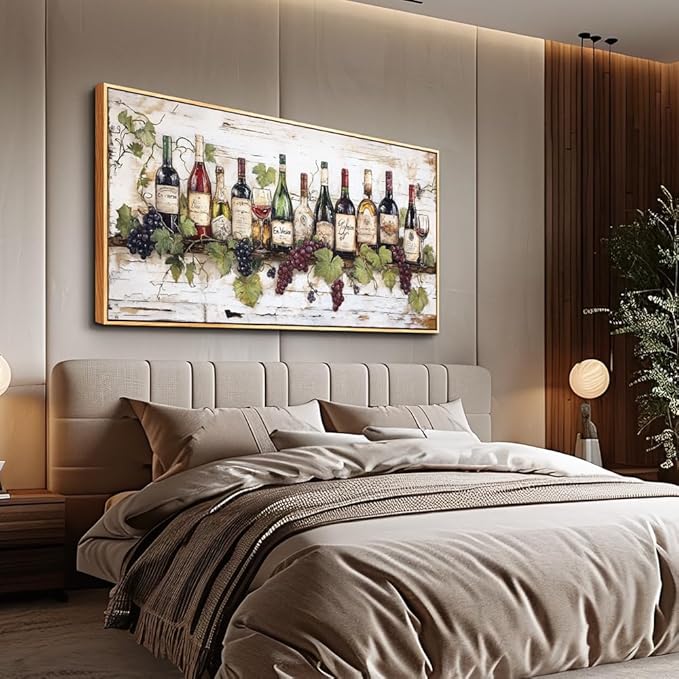 ZUITINGHUA Wood Framed Canvas Wall Art For Living Room Large Wall Decor For Kitchen Bedroom Decorations Wine Landscape Pictures Wine Cabinet Paintings Artwork Aesthetic Mural Home Decor 30x60 In