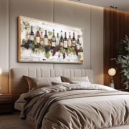 ZUITINGHUA Wood Framed Canvas Wall Art For Living Room Large Wall Decor For Kitchen Bedroom Decorations Wine Landscape Pictures Wine Cabinet Paintings Artwork Aesthetic Mural Home Decor 30x60 In