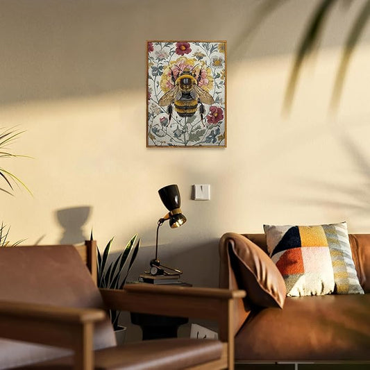 Djmwtb Framed Vintage Wall Art,Bee Wall Decor,Botanical Flower Wall Art,Nature Paintings Canvas Artwork Prints for Bedroom, Living Room 16x24in