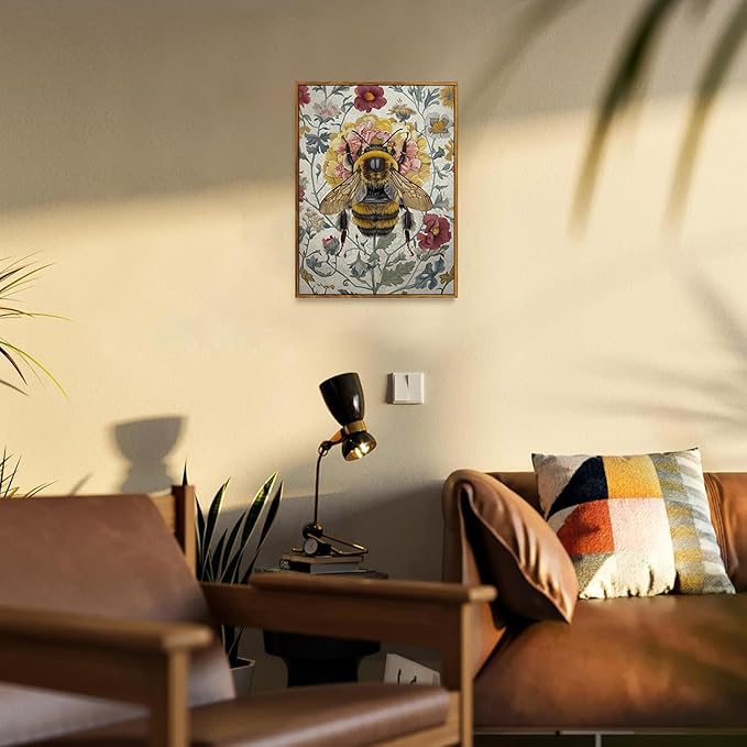 Djmwtb Framed Wall Art Vintage Wall Decor Bee Canvas Art Insect Pictures Floral Paintings Botanical Prints Nature Artwork for Bedroom Living Room