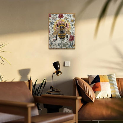 Djmwtb Framed Wall Art Vintage Wall Decor Bee Canvas Art Insect Pictures Floral Paintings Botanical Prints Nature Artwork for Bedroom Living Room