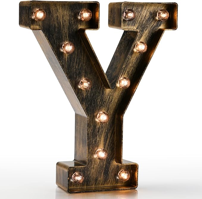 Pooqla Vintage Light Up Marquee Letters with Lights – Illuminated Industrial Style Lighted Alphabet Letter Signs - Coffee Bar Apartment Bedroom Wall Home Initials Decor A-Z