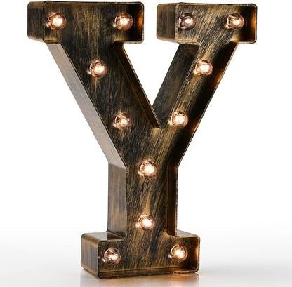 Pooqla Vintage Light Up Marquee Letters with Lights – Illuminated Industrial Style Lighted Alphabet Letter Signs - Coffee Bar Apartment Bedroom Wall Home Initials Decor A-Z