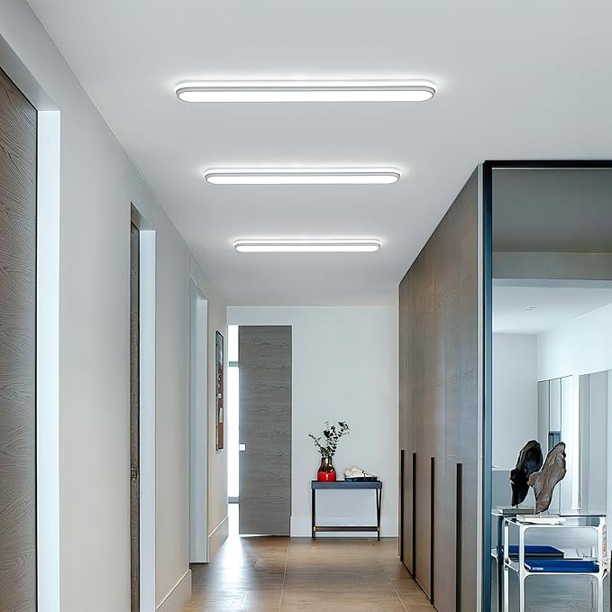 4Ft Linear LED Ceiling Light, 68W 6500K Cool White Ultra Thin Low Profile Fixture, Modern Metal Design, Bright Lighting for Kitchen, Home, Office, Energy-Saving Ceiling Lamp for Daily Use