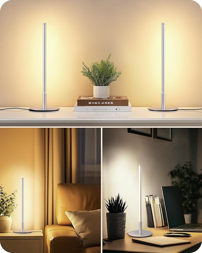 EDISHINE Upgraded LED Table Lamp, Stepless Dimmable Bedside Lamp with 3 Color Temperature, Modern Nightstand Lamp, Desk Lamp for Bedroom, Living Room, Corner, Gift, Metal Finish, Silver, 6W