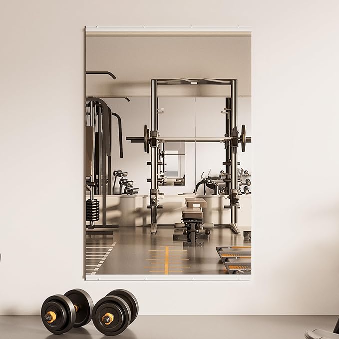 TETOTE Home Gym Mirror for Wall 48" x 32" - 1PC Large Frameless Tempered Glass Workout Exercise Fitness Mirror for Home Gym, Garage, Dance Studio, Yoga, Bedroom, Living Room