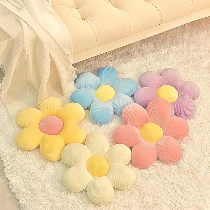 Daisy Flower Pillow, Floor Pillows, Lavender Flower Shaped Throw Pillow Preppy Cushions for Sofa, Couch, Bed, Home Decor 15.35In