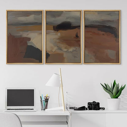 SIGNLEADER Framed Canvas Print Wall Art Set Desert Horizon Abstract Neutral Landscape Illustrations Minimal Decorative Bohemian for Living Room, Bedroom, Office - 24"x36"x3 Natural