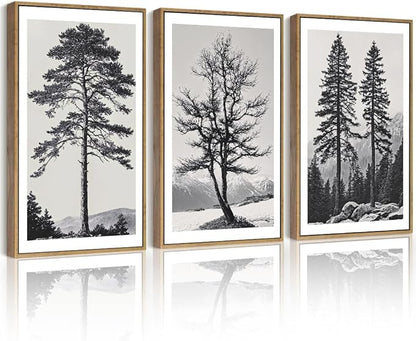 Drsoum Vintage Black Gray Tree Wall Art Framed Antique Retro Forest Prints Modern Rustic Artwork Bedroom Farmhouse Ready to Hang 12x16in Natural Framed